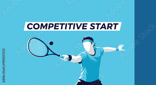 Tennis Player Serving and Returning the Ball in a Competitive Match with Energetic Movement