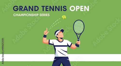 Tennis Player Serving Ball Graphic Illustration For Championship Tournament, Open Series