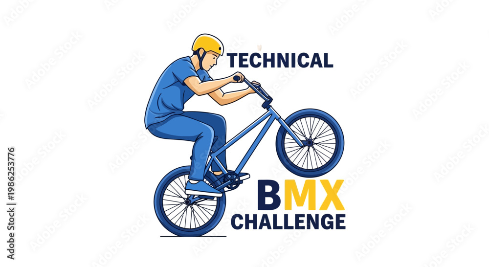 Fototapeta premium Technical BMX Challenge Illustration Depicting a Cyclist Performing a Stunt in Flat Design Style