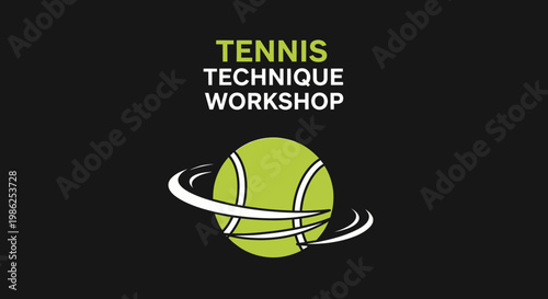 Tennis Technique Workshop Logo Design On Black Background And Tennis Ball