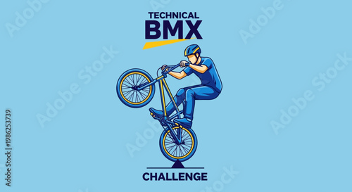 Technical BMX Challenge: Athletic Stunt Performed on Two Wheels with Dynamic Graphic Design