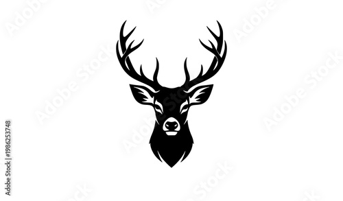 Elegant deer head silhouette vector design with intricate antlers for logo decor and apparel