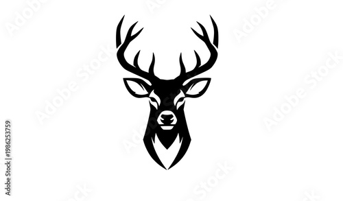 Trendy elegant deer head silhouette emblem with geometric antlers black vector design