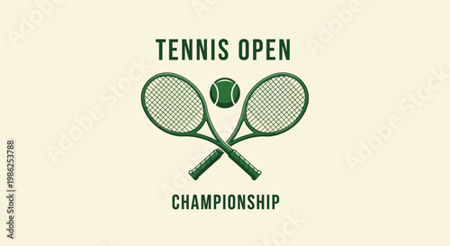 Tennis Tournament Graphic Featuring Rackets And Ball On Light Background
