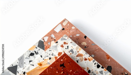 Mosaic of irregular reflective fragments resembling broken mirror pieces, dynamic surface with light distortions, sharp contrast against plain white upper section for abstract geometry.