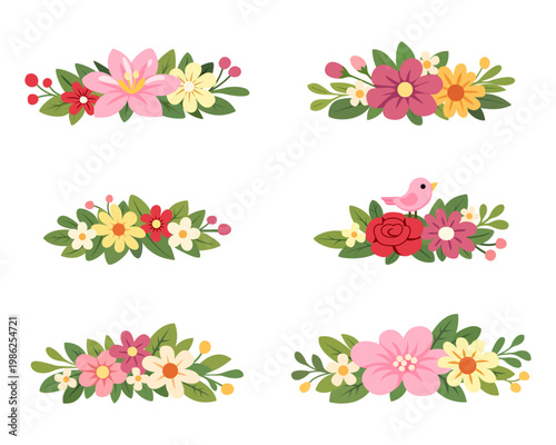 Floral Decorative Elements Set-A colorful collection of decorative floral arrangements featuring hand‑drawn flowers, leaves, and botanical elements.