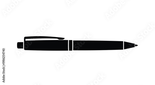 Simple black silhouette of a ballpoint pen on a white background