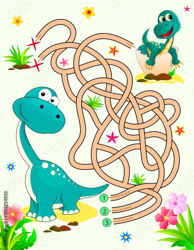 A mother dinosaur tries to find her way to her baby