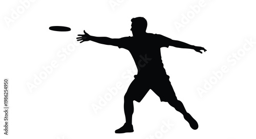 Silhouette of a man throwing a flying disc against a white background