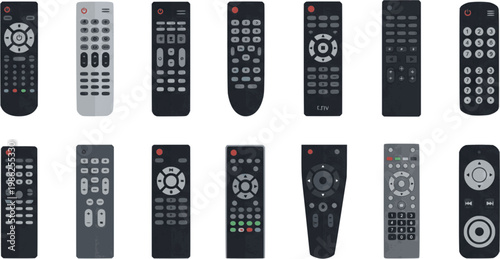Remote control device icon set television media controller buttons flat vector illustration minimal technology equipment isolated design collection