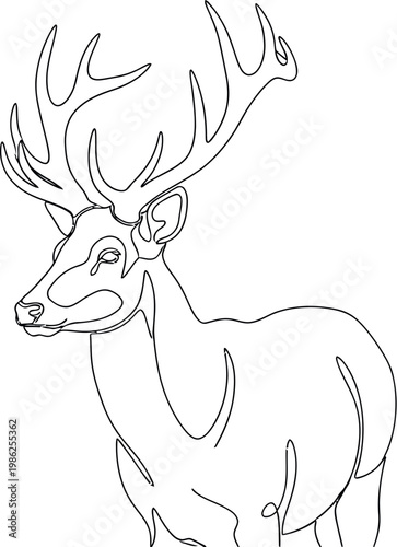 Elegant stag rendered in a continuous single line drawing style featuring detailed antlers and a graceful profile isolated on a plain white background for design