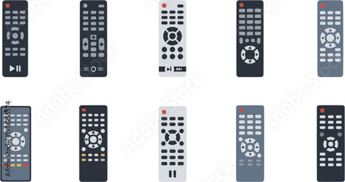 Remote control device icon set television media controller buttons flat vector illustration minimal technology equipment isolated design collection