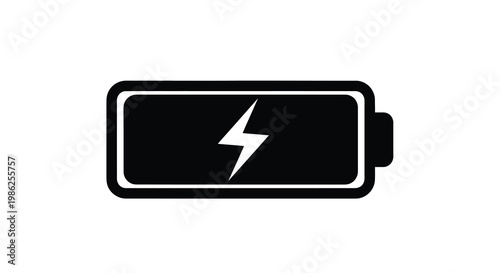 Black and white illustration of a fully charged battery icon