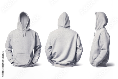 Blank Grey Hoodie Mockup - Front, Back, and Side Views