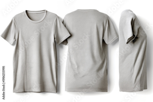Blank Light Grey T-Shirt Mockup - Front, Back, Side Views