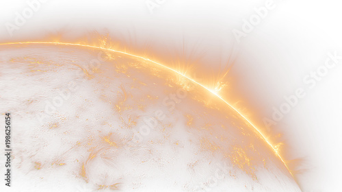 High resolution sun with glowing surface and dynamic solar flares, detailed star with hot plasma and radiant light, space and astronomy concept for scientific visuals and modern digital design png