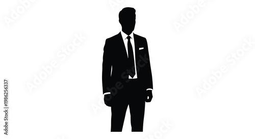 Silhouette of a man in a suit against a white background