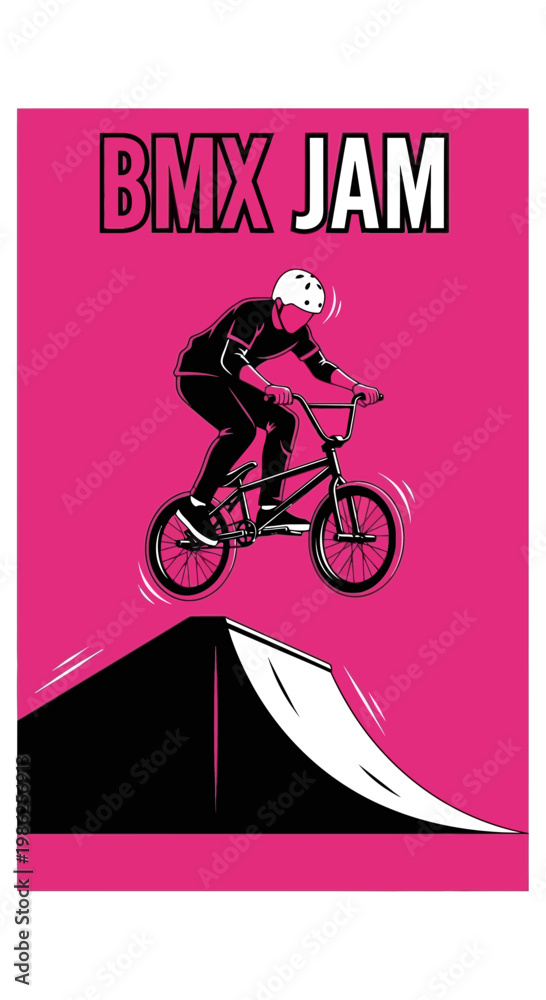 Fototapeta premium Thrilling BMX Action: Captivating Illustration of a Rider Performing an Airborne Stunt Displaying