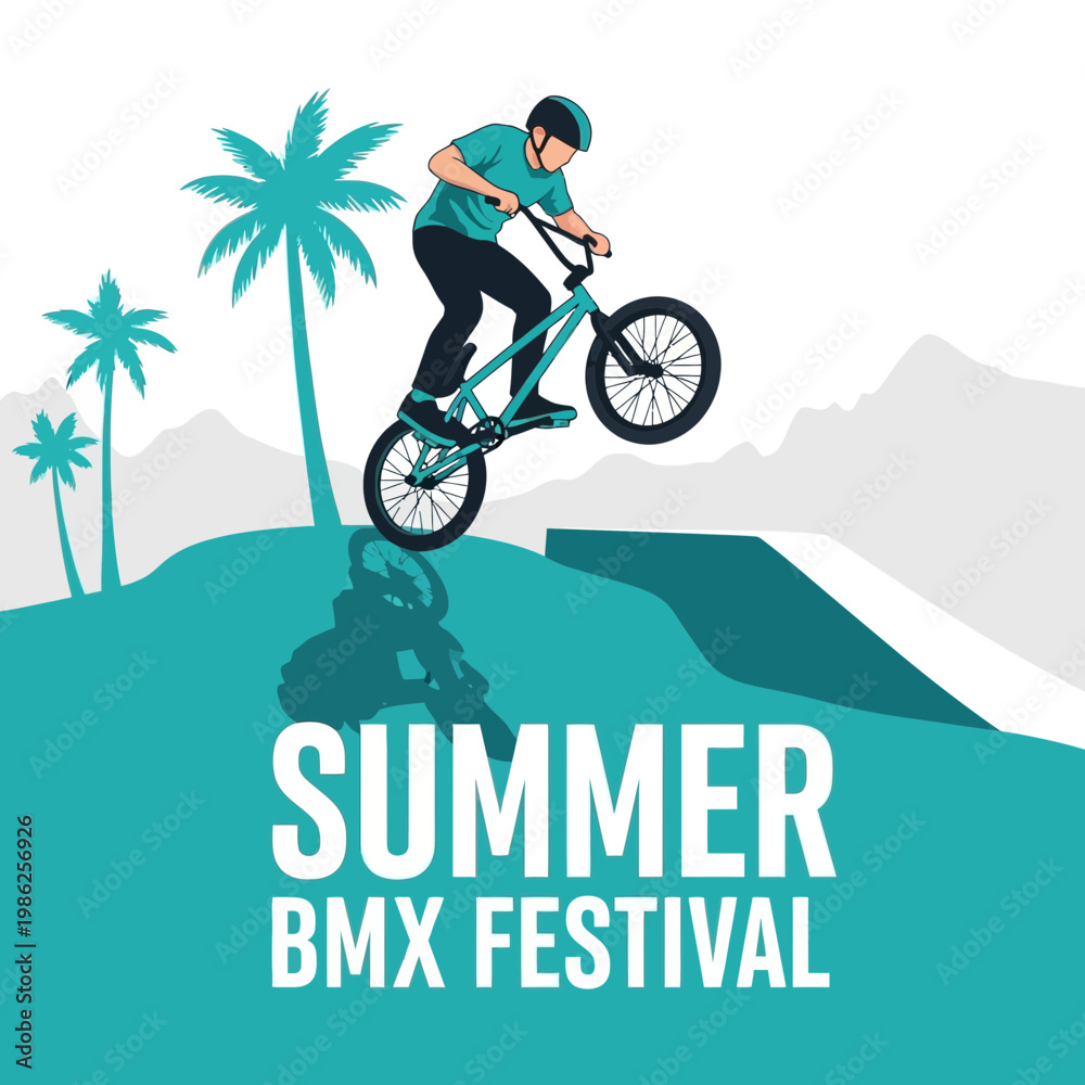 Fototapeta premium Thrilling BMX Action: Captivating Summer Festival Featuring Skillful Bike Riding Moments