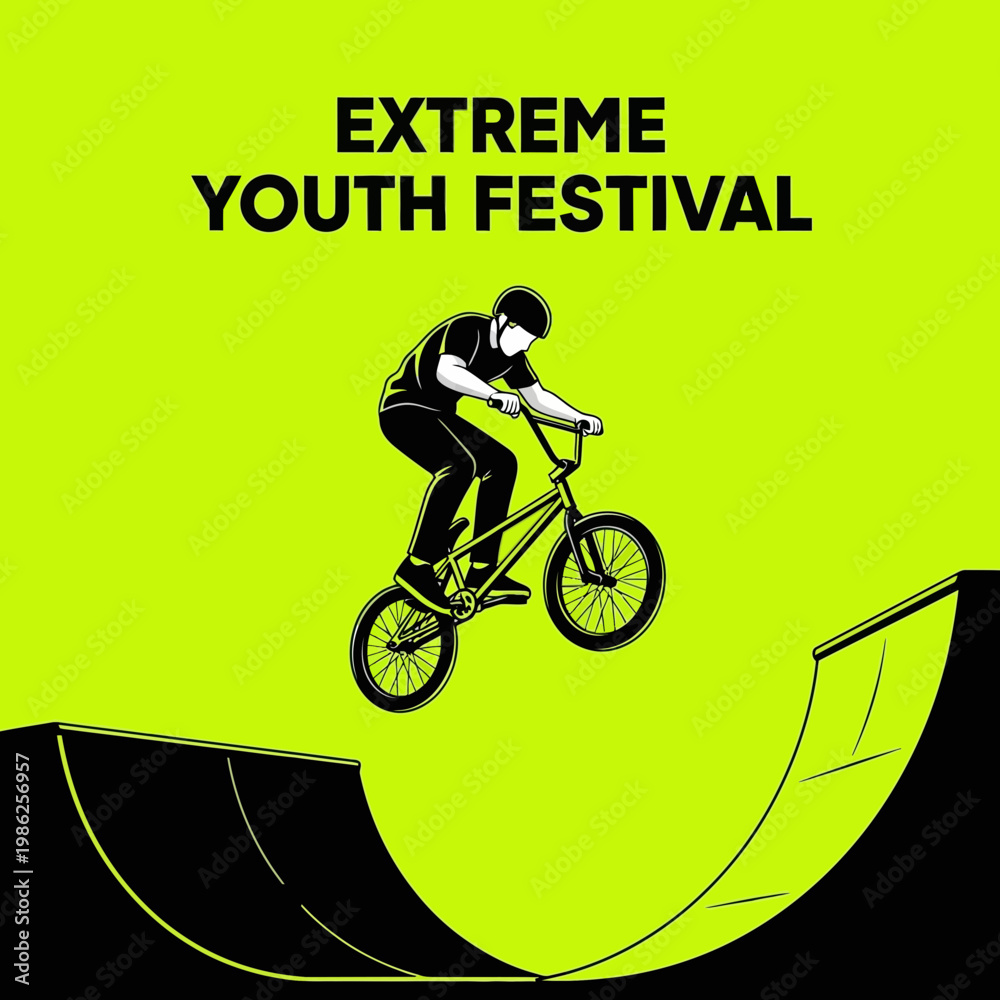 Naklejka premium Thrilling BMX Action: Extreme Youth Festival Illustration of Stunt Rider Performing a Jump