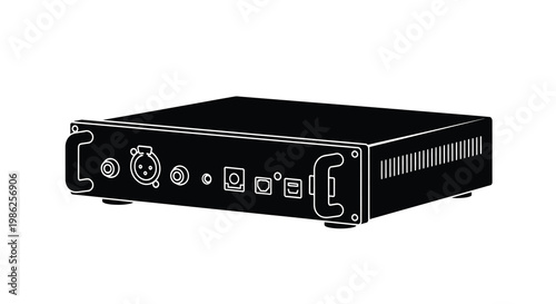 Black and white outline of a professional audio interface device