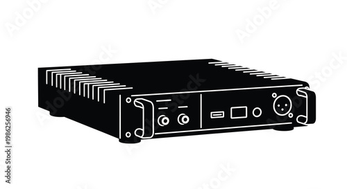 Black and white illustration of a professional audio interface device
