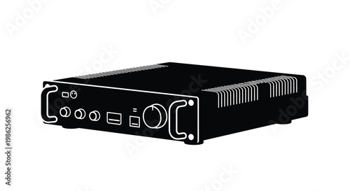 Black silhouette of an audio interface with knobs and ports