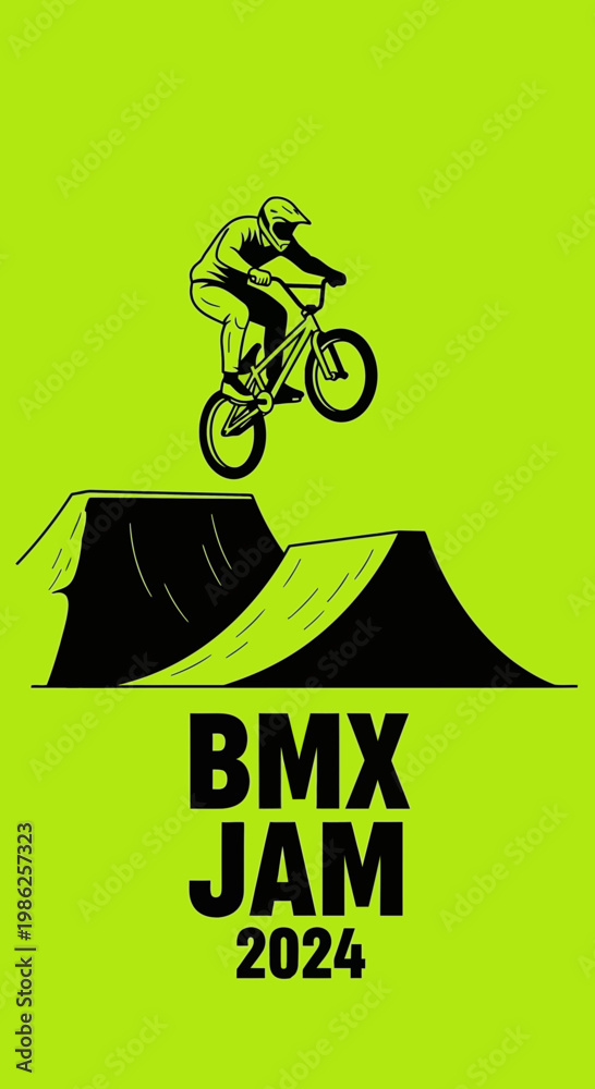 Fototapeta premium Thrilling BMX Jam 2024: Captivating Illustration of Extreme Cycling Competition and Aerial