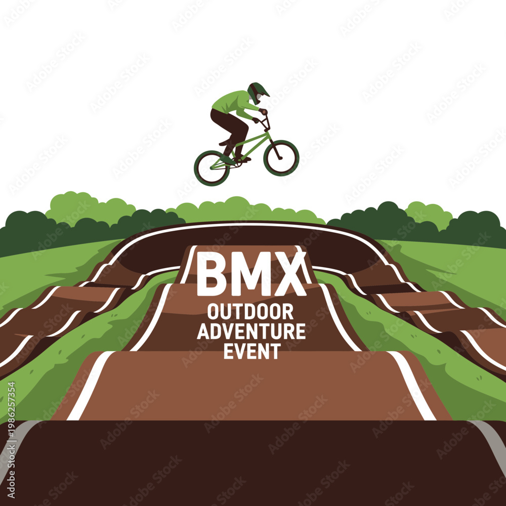 Fototapeta premium Thrilling BMX Outdoor Adventure Event Featuring a Stunt Rider on a Challenging Dirt Track
