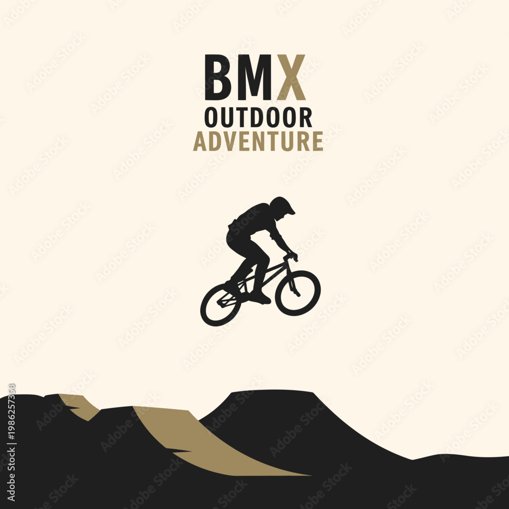 Fototapeta premium Thrilling BMX Outdoor Adventure Logo Showcasing Extreme Cycling and Mountainous Landscape Design