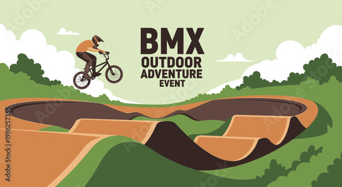 Thrilling BMX Outdoor Adventure Event With Cyclist Performing Stunts in Artistic Illustration