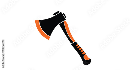 A stylized black and orange axe illustration on a white background