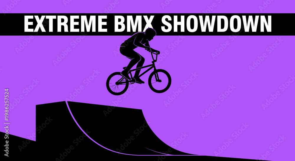 Fototapeta premium Thrilling BMX Silhouette on Ramp Demonstrates Extreme Sports in Action