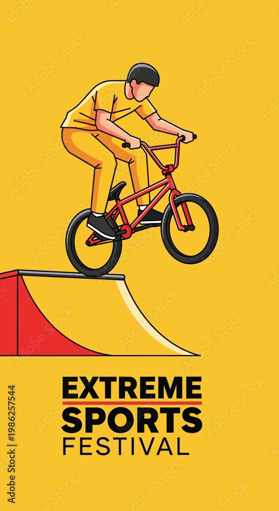 Naklejka premium Thrilling BMX Stunt Performed During a Vibrant Extreme Sports Festival Celebration