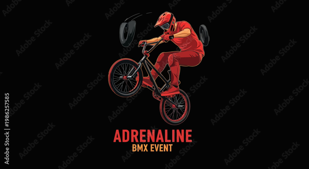 Fototapeta premium Thrilling BMX Stunt Rider Performing An Impressive Wheelie