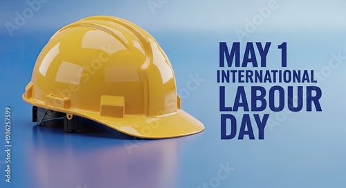 International labour day greeting with a yellow construction helmet