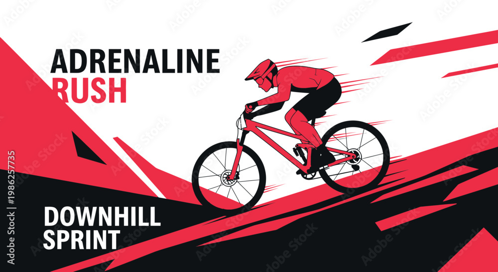 Fototapeta premium Thrilling Downhill Ride: Adrenaline-Fueled Sprint on a Mountain Bike Illustration