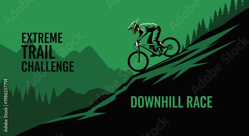 Thrilling Downhill Mountain Biking Race Illustration in Verdant Landscape Design