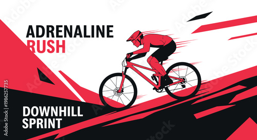 Thrilling Downhill Ride: Adrenaline-Fueled Sprint on a Mountain Bike Illustration