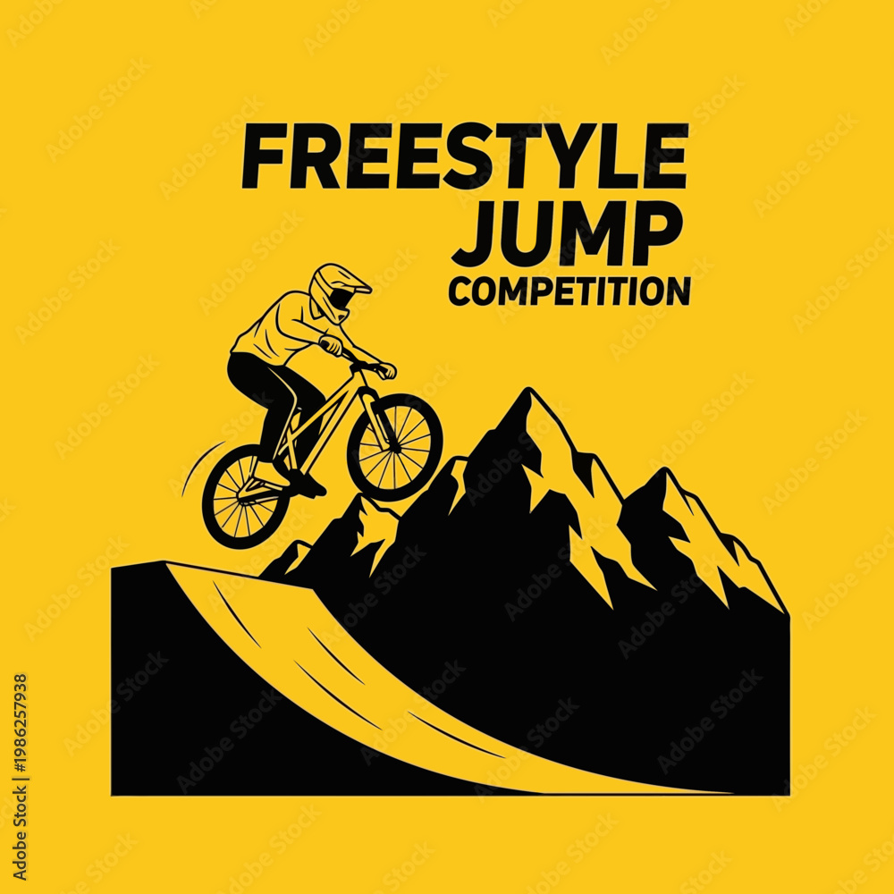 Fototapeta premium Thrilling Freestyle Jump Competition Silhouette Against a Vivid Yellow Backdrop