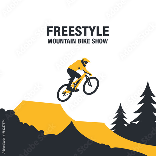 Thrilling Freestyle Mountain Bike Show: Dynamic Illustration for Adventure Enthusiasts