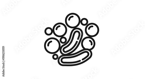 Microscopic Bacteria and Bubbles Icon, Science and Health Concept
