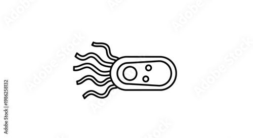 Microscopic Bacteria Cell with Flagella, Scientific Illustration