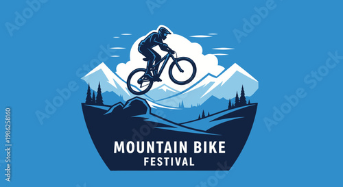 Thrilling Mountain Biker Soaring Above Majestic Snowy Peaks During Festival