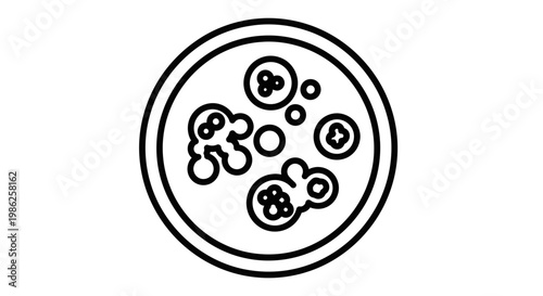 Microscopic view of bacterial colonies growing in a petri dish, scientific research concept