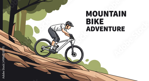 Thrilling Mountain Biking Scene: A Bold Vector Illustration of Adventure and Speed