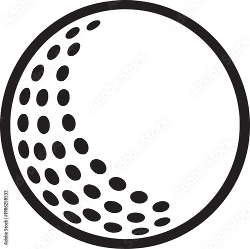 Black and white outline of a golf ball with dimples on one side also transparent background, sports equipment
