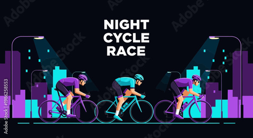 Thrilling Night Cycle Race Depicting Athletes Racing Under Illuminated City Lights