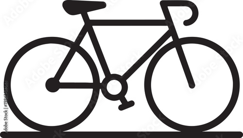 Black outline of a road bicycle with wheels, handlebars, seat, and pedals on a white background, also transparent background