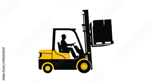 Silhouette of a forklift truck carrying a load industrial equipment